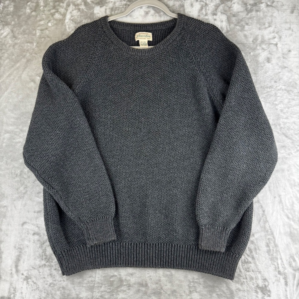 St Johns Bay Sweater Womens XL Gray Cotton Textured Waffle Knit Crewneck (xxxx)